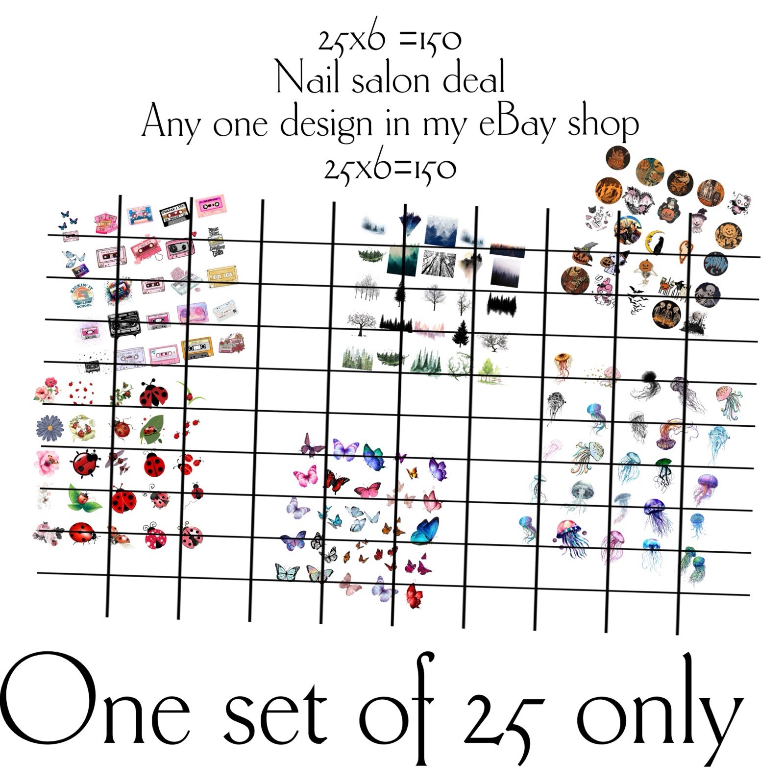 Nail Salon Special Any Set Of 25 On My Shop X 6 Equals 150 Nail Decals 25×6=150