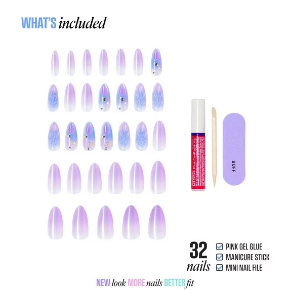 Kiss Luxe Long Almond Press-On Nails, Blue, 32 Pieces