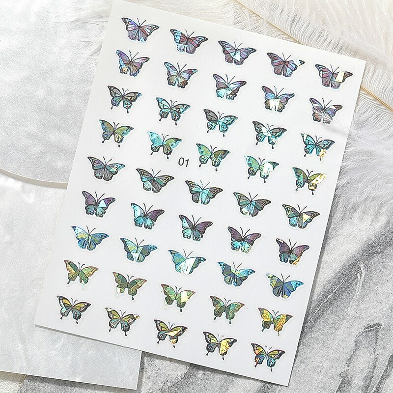 3D Butterfly Holographic Nail Art Flower Water Decoration Tattoo Transfer Decal