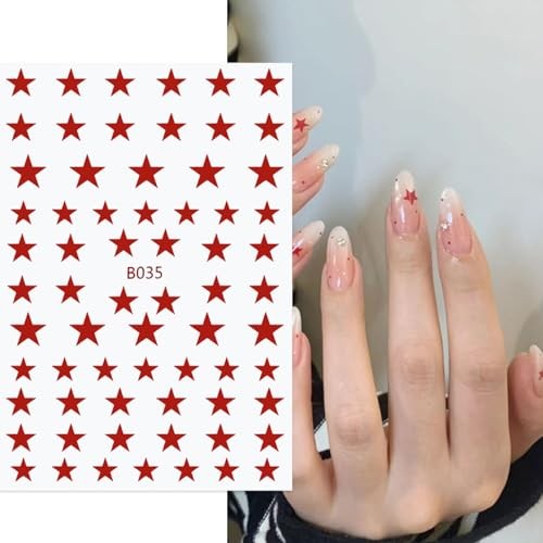 9 Sheets Star Nail Stickers 4th of July Nail Stickers, Red White and Blue 3D