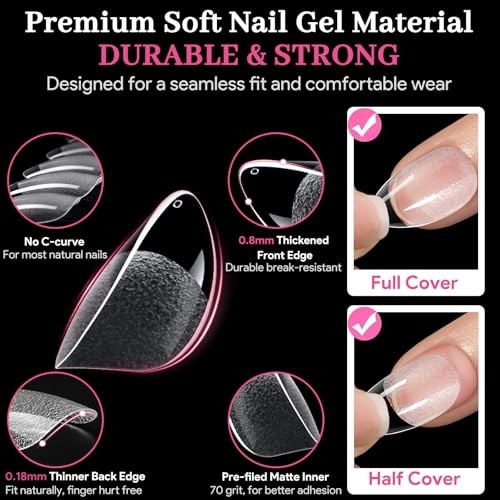 Fake Nail Tips, 15 Sizes 240 PCS Clear Half Matte Press On Extra Short Almond