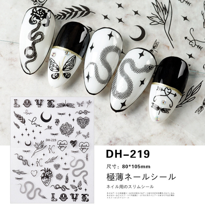 3D Nail Art Stickers Decal Manicure Snake Leopard Letters Love Star Moon NH12