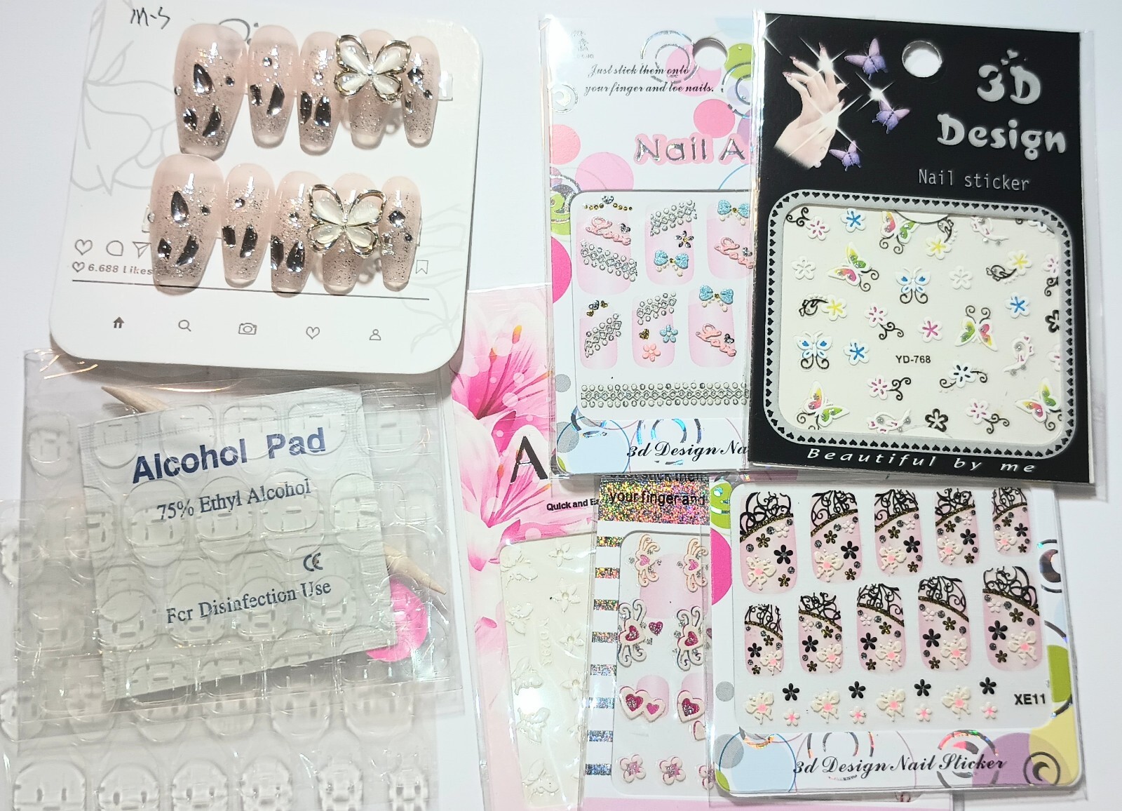Handmade press on nails easy to put on & off reusable +5 pieces nail stickers.