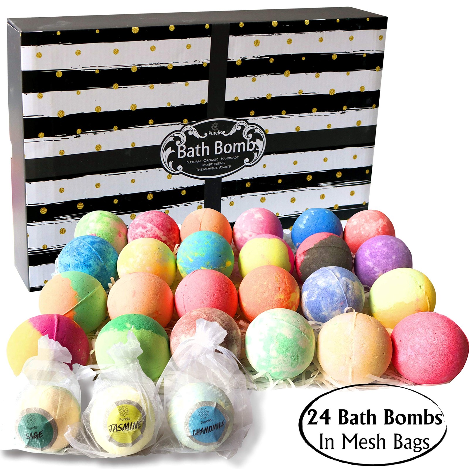 Aromatherapy Bath Bomb Gift Set.24 Individually Wrapped Bath Bombs in Gorgeous M