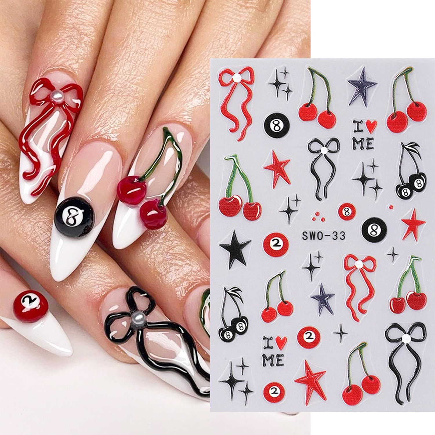 3Sheets 5D Embossed Bow Nail Stickers for Nail Art Self-Adhesive Bow Nail Decals