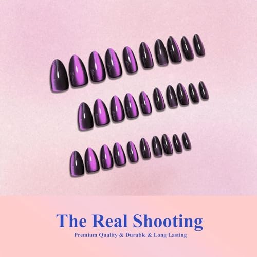 Cat Eye Press On Nails Almond – Dark Purple Press On Nails almond black purple