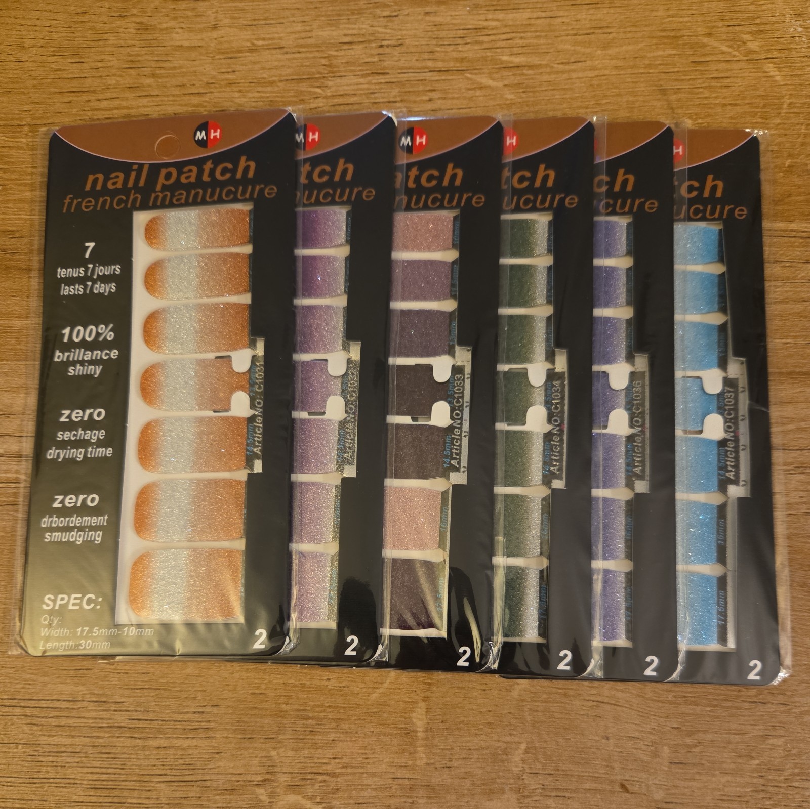 Nail Patch French Manicure Nail Stickers. Lasts 7 Days 6 Sets glitter Nail Art