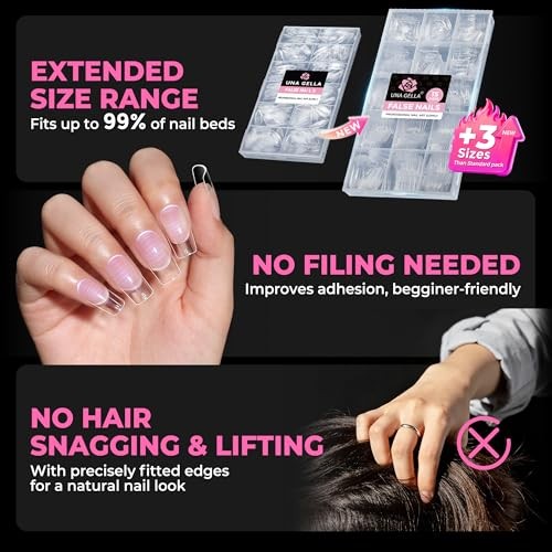 Square Nail Tips 510Pcs 15 Sizes – No File Needed Pre-Buffed Medium Square