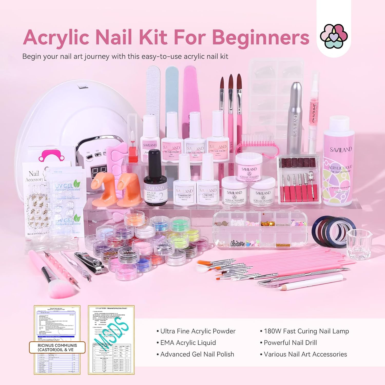 Paquete De Uñas Acrilicas Kit De Esmalte Profesional Para Pinceles Set Rutilar