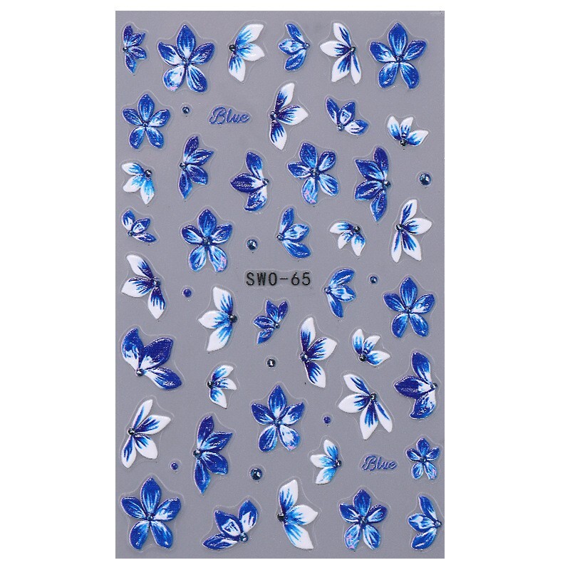 Blue Lace Floral Flowers Nail Art Stickers Embossed Decals DIY Nail Design NS52