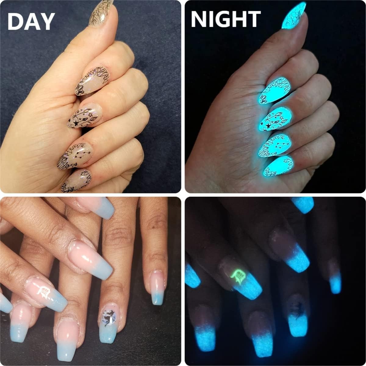 Professional Glow in the Dark Nail Glitter – 12 Color Pack for Creative Designs