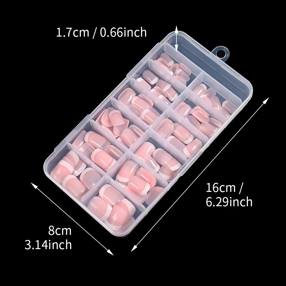 120Pcs Pink French Short Square Fake Nails 12-Sizes Full Cover Press On Nails We