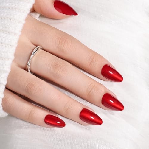 Cherry Red Cat Eye Press On Nails – Short Almond Red Cat Eye Cherry Catseye