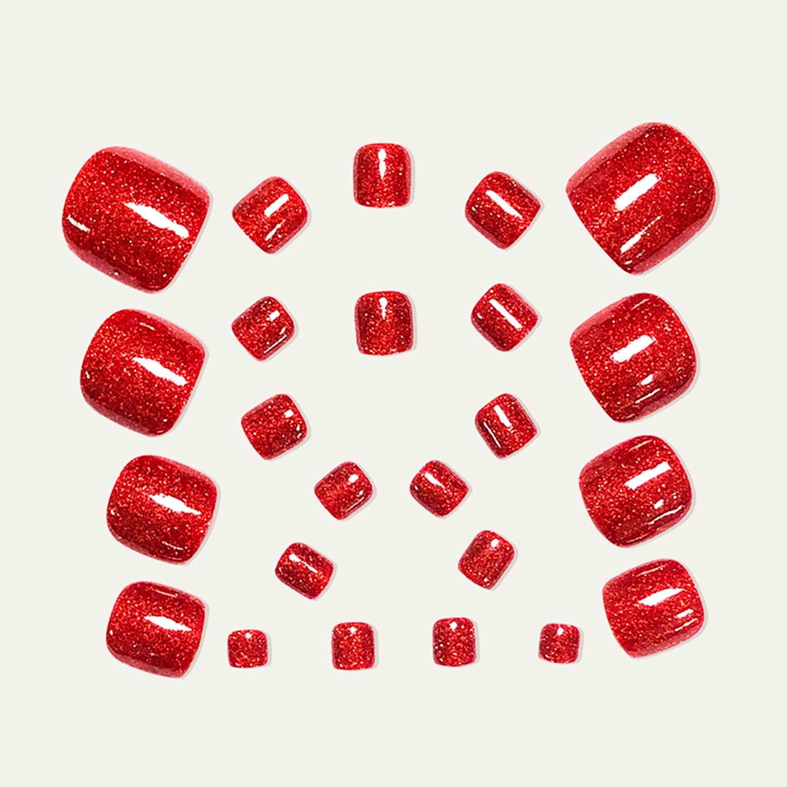 Red Glitter False Nails with Glossy Solid 1 Fl Oz (Pack of 24), Style12