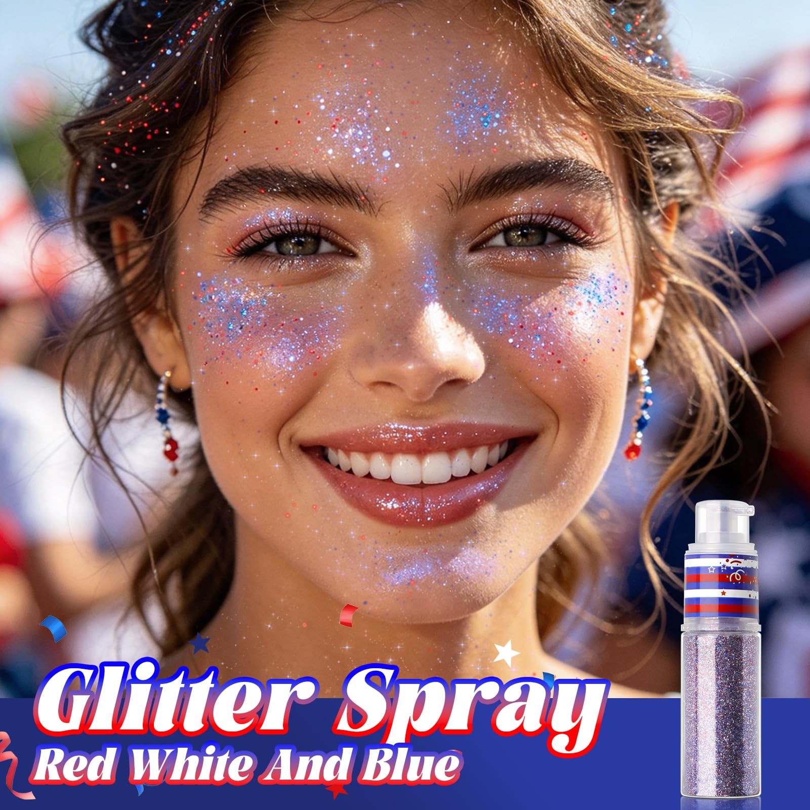 Patriotic Red White and Blue Body & Hair Glitter Spray, 15g/0.53oz, Prom Fest…