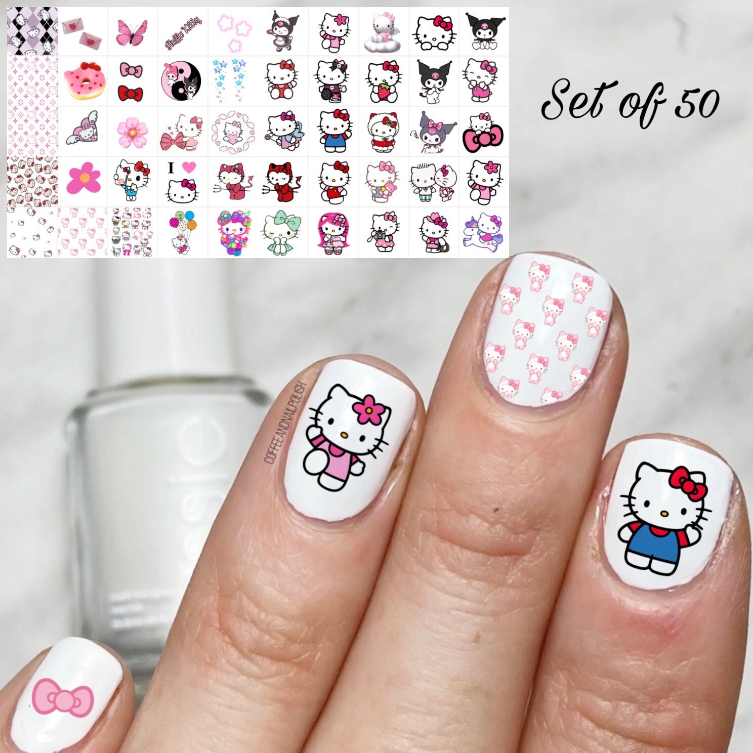 Hello Kitty Waterslide Nail Decals Set Of 50 Instructions & Bonus