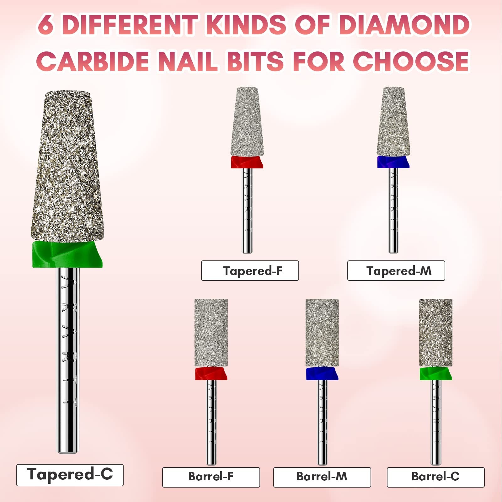 Tapered Barrel Nail Drill Bits Carbide Diamond Sanding Bit for Gel Nail Polish