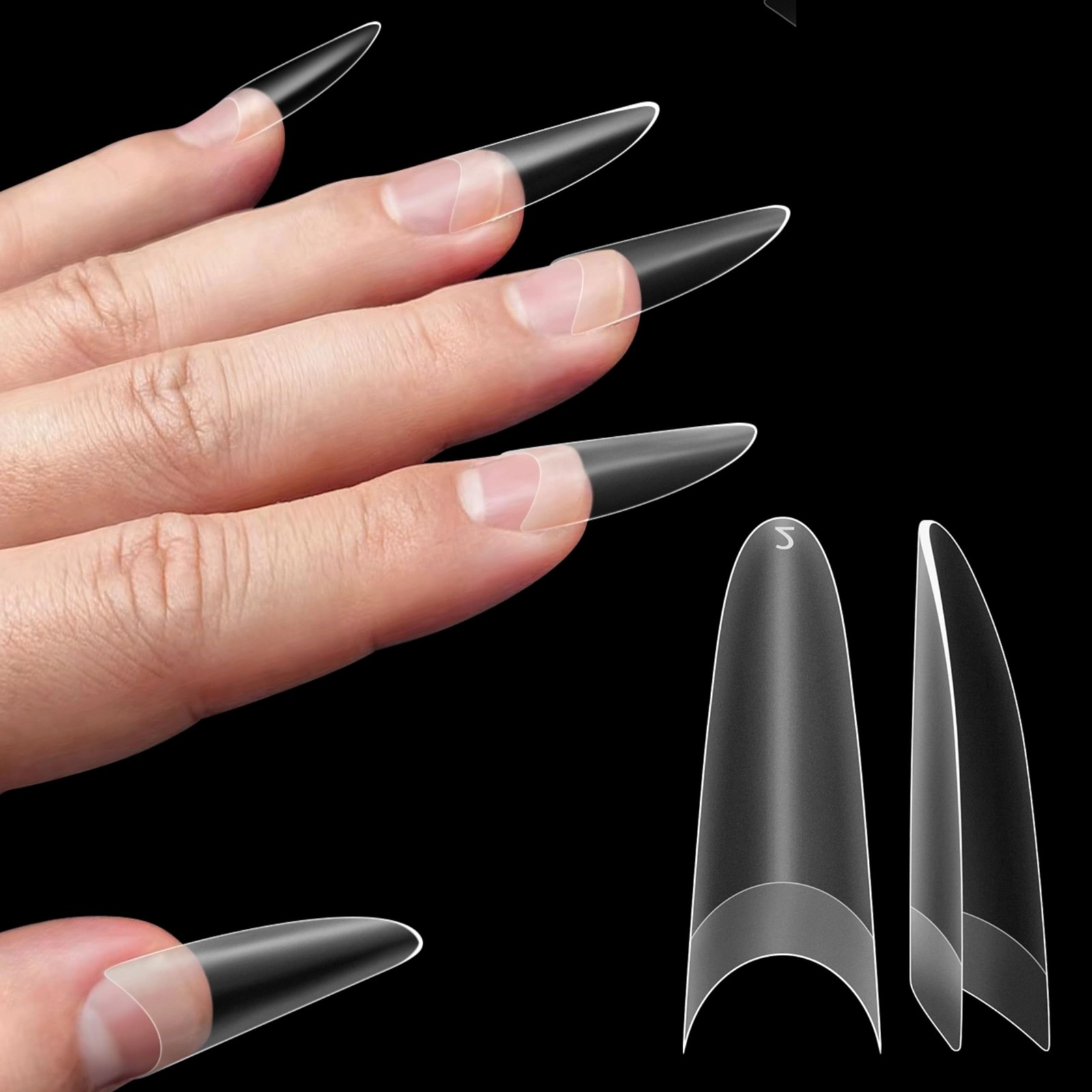Nail Tips Russian Almond Round Oval, Soft Gel x Acrylic Half Cover Nail Kit f…