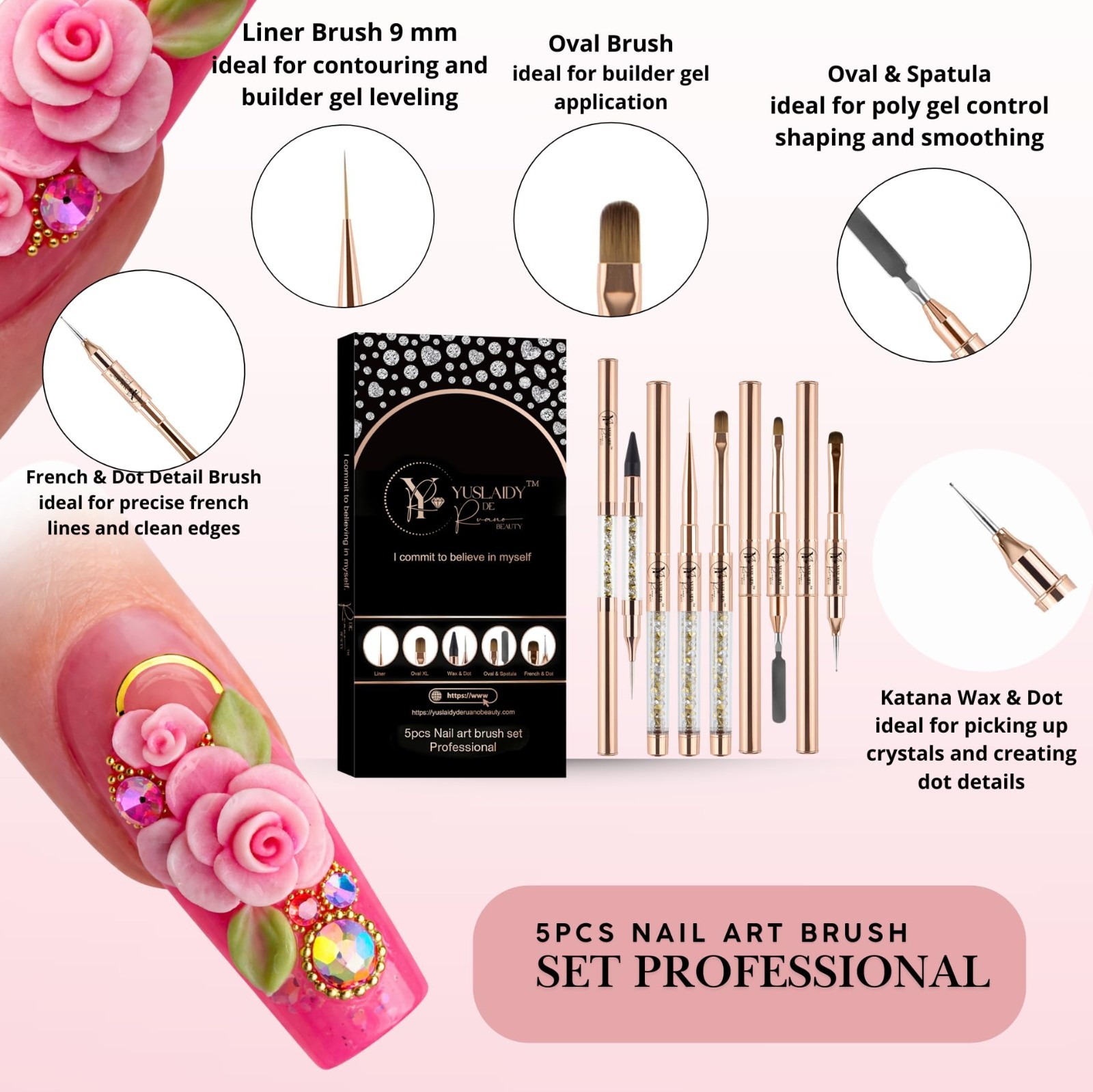 Double Ended Nail Builder Gel Brush Set, French Tip & Cleaning Brushes for Nails