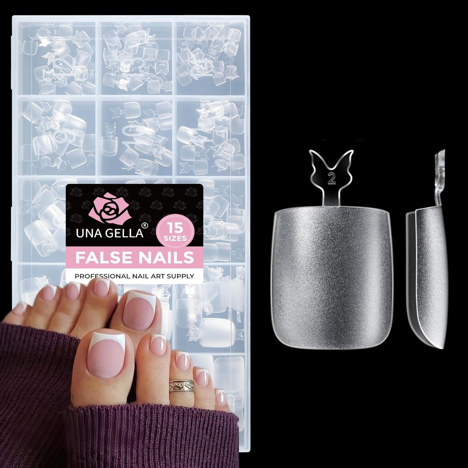Long Wider Bang-On Square Toe Nail Tips: 15 Sizes & 216 PCS Collection