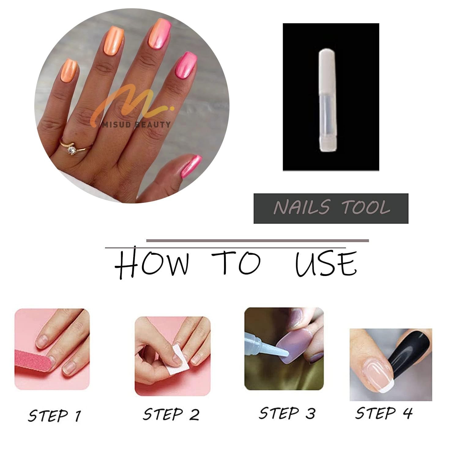 24 Piece Glamorous Medium Square Press on Nails – Easy Application set