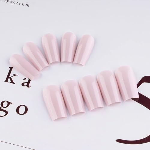 KQueenest Pastel Pink Press On Nails, Glossy Sheer Acrylic Nails for Women