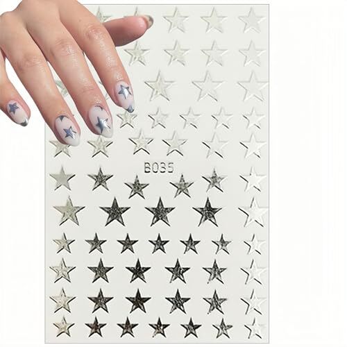 8Sheets Glitter Independence Day Stars Nail Art Stickers 3D Self Adhesive