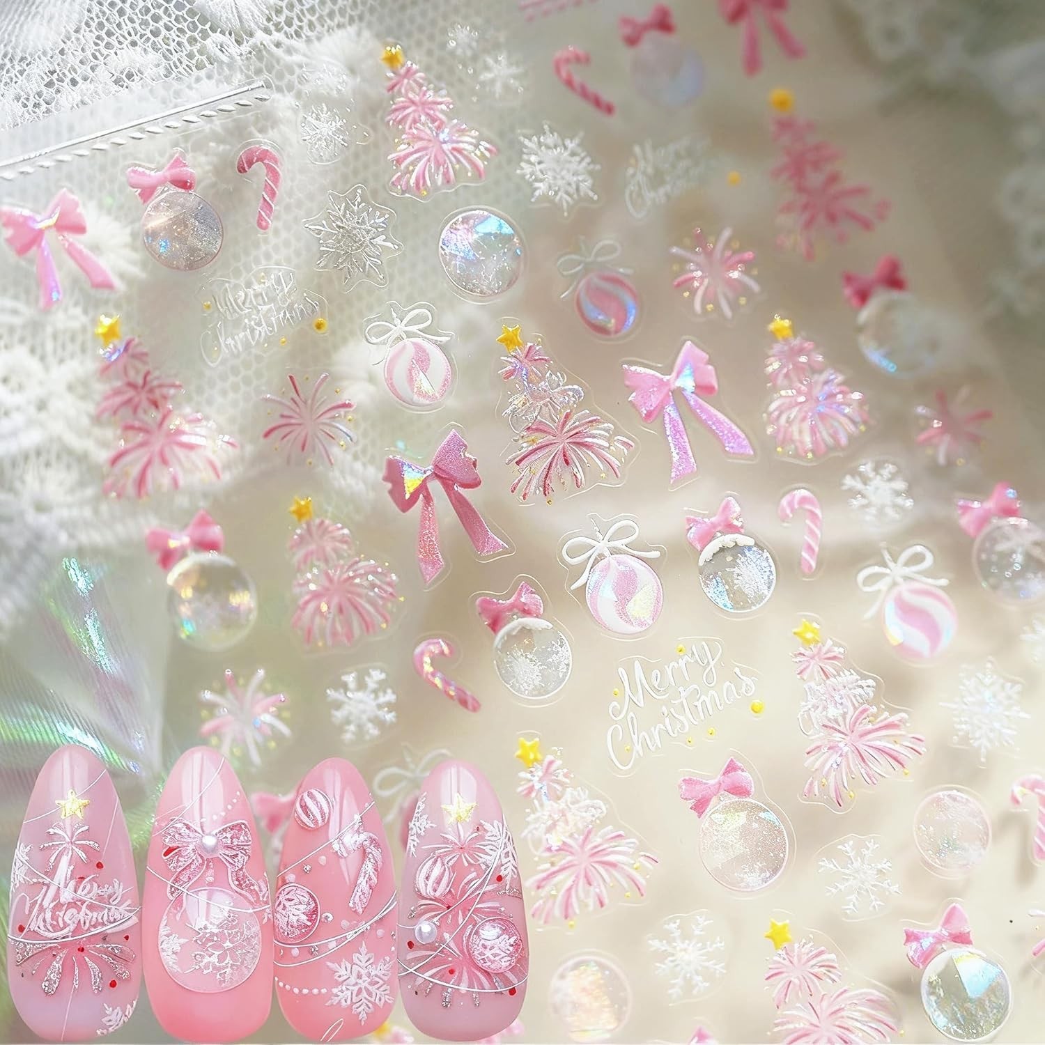 5D Embossed Christmas Nail Art Stickers – Winter Wonderland Design Sheet