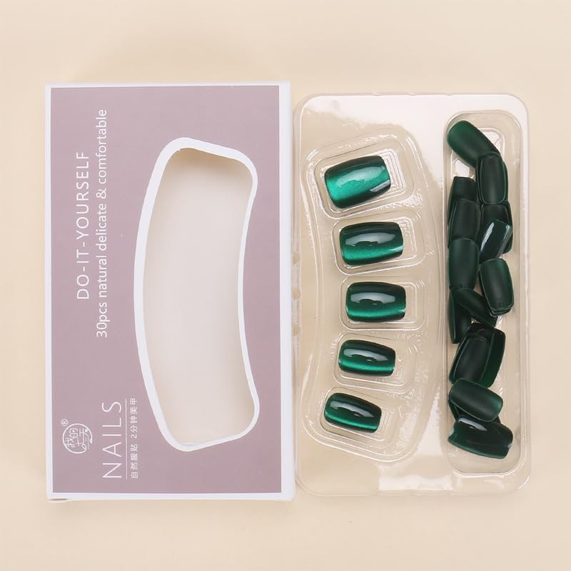 Dark Green Press on Nails – Fake Short Square – Pack of 30 – Style 25