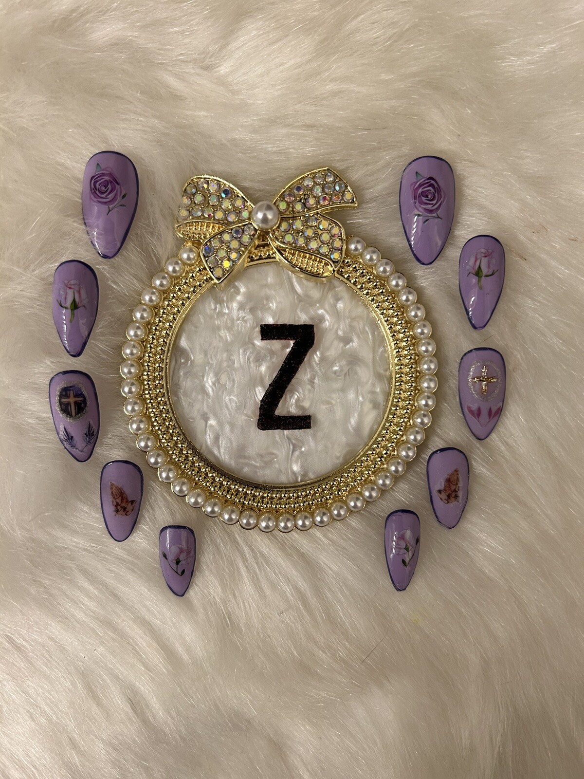 Z NAILZ! Gorgeous Set of Handmade Easter/Religious Lilac Almond Press On Nails