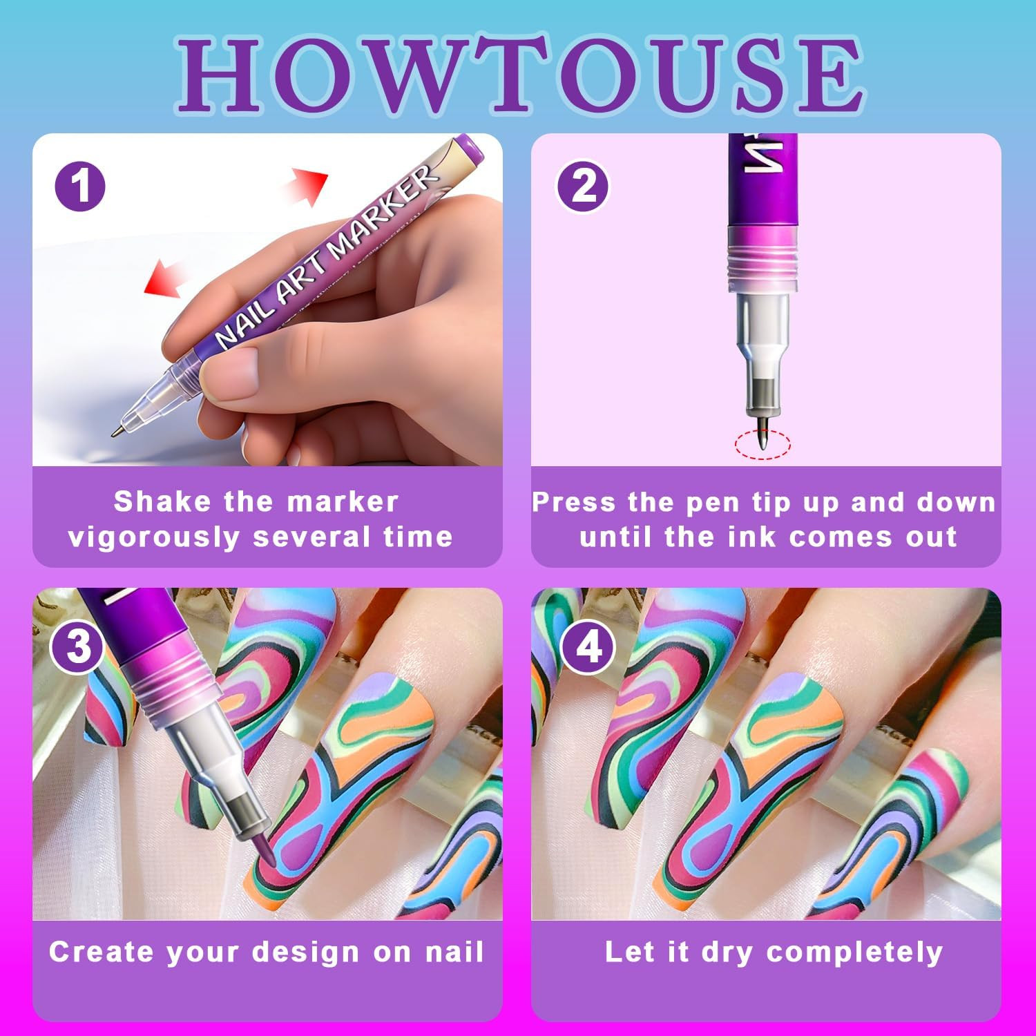 12 Colors Nail Art Pens Set for Painting Nail,Nail Art Markers for Kids Girls Wo