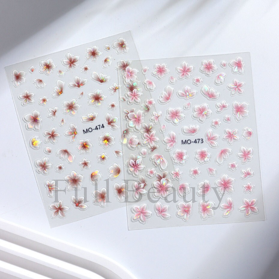 5D Red Pink Flower Camellia Nail Stickers Geometric Floral Butterfly Daisy Decal