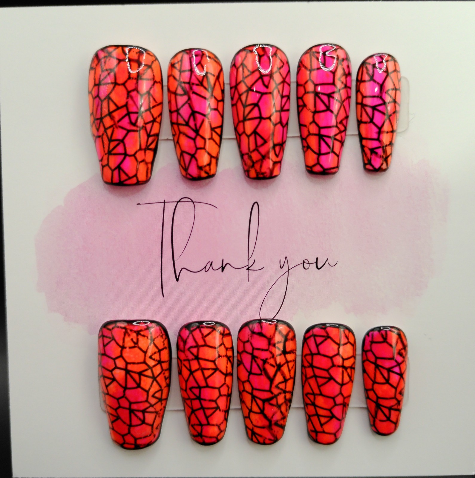 Neon Pink and Orange Medium Coffin Press On Nails – Medium Size