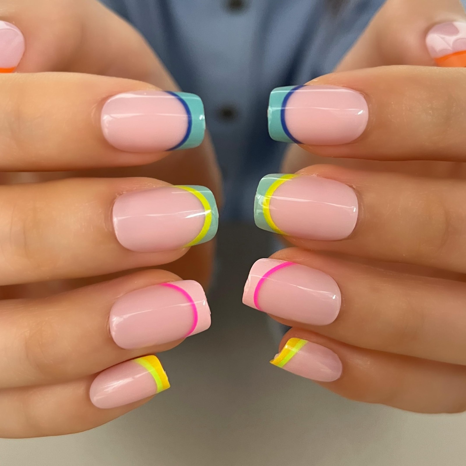 Curvlife Rainbow Short Press On Nails Stick On Nails Short Fake Nails Design
