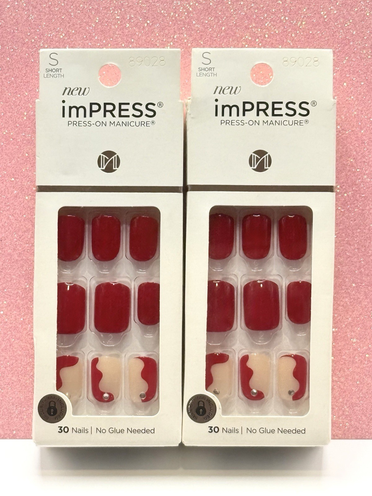Kiss imPRESS No Glue Press-On Nails Manicure Short Red 89028 Adore You Lot Of 2