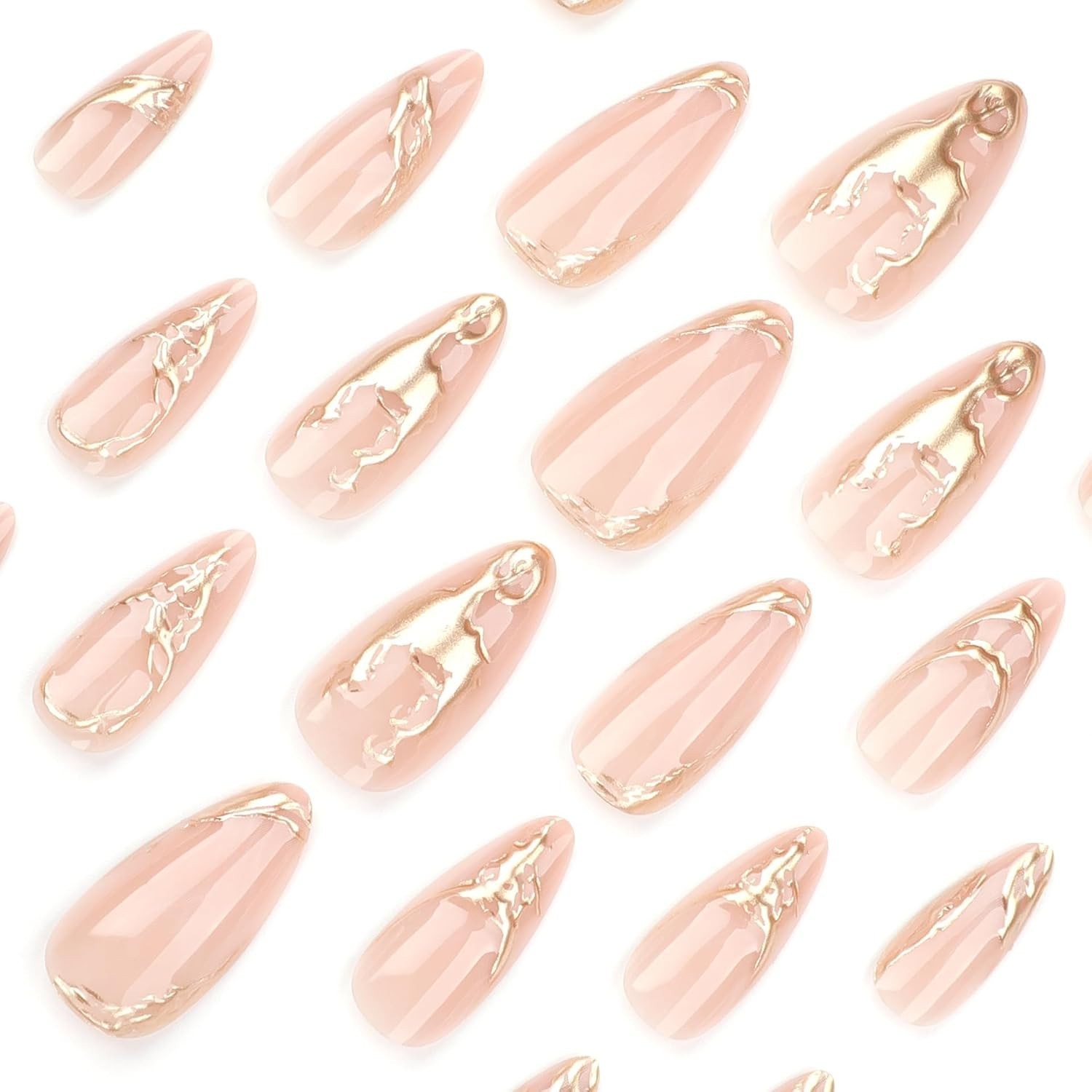 Glossy Gold Almond Fake Nails – 24 Pcs Full Cover Design for Effortless Glam