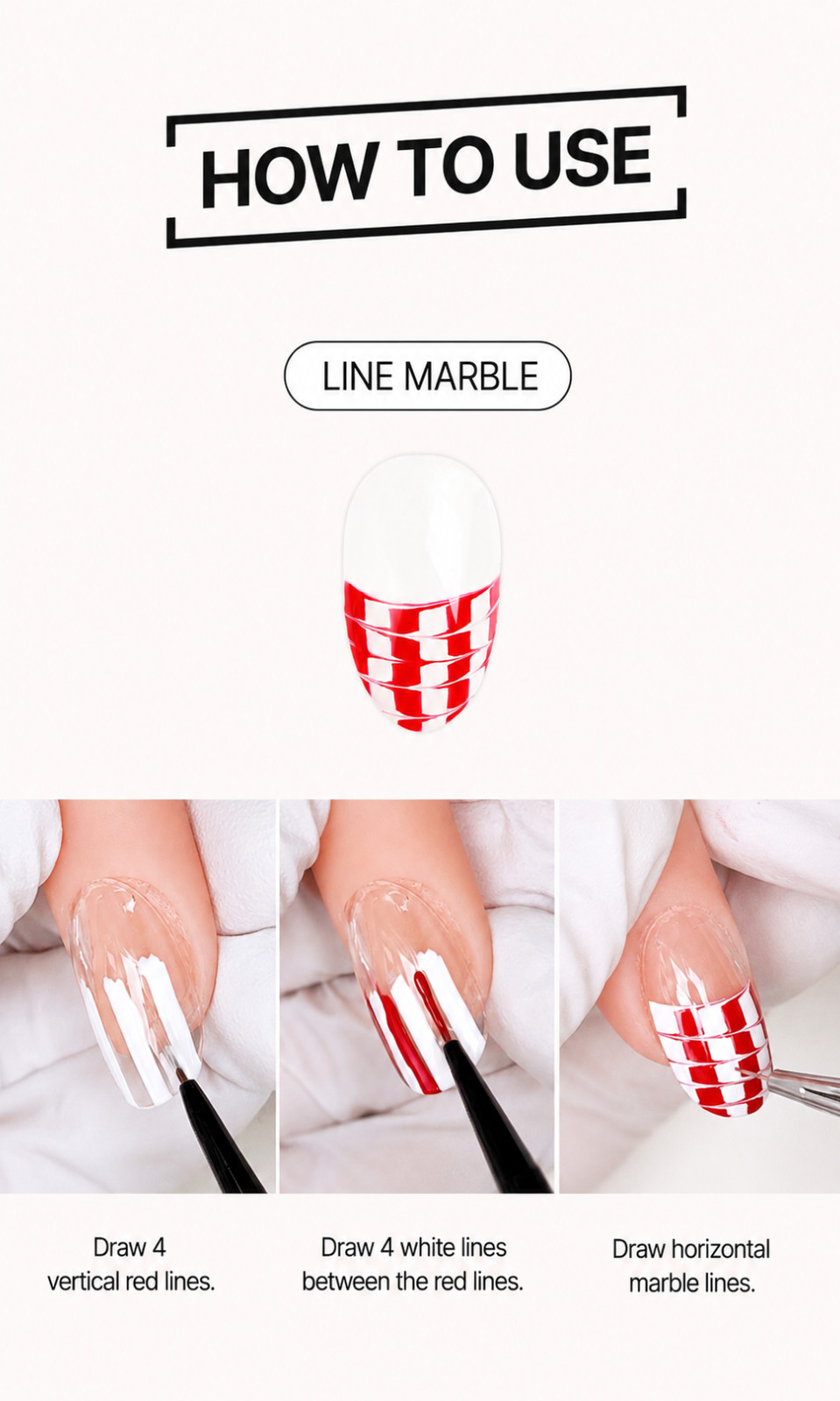 Jello Jello Non Wipe Type Marble Nail Gel Red White Art Brush Dual Brush Set