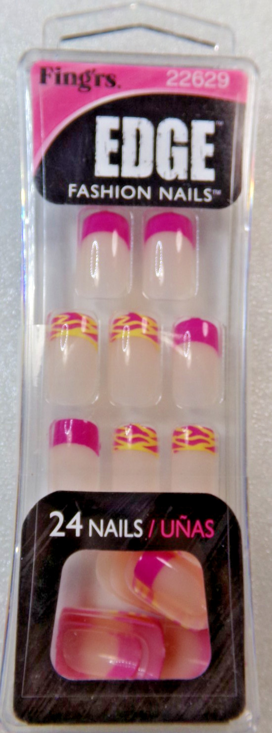 Fing’rs Edge Nails, Short, Pink & Yellow French, Glue on