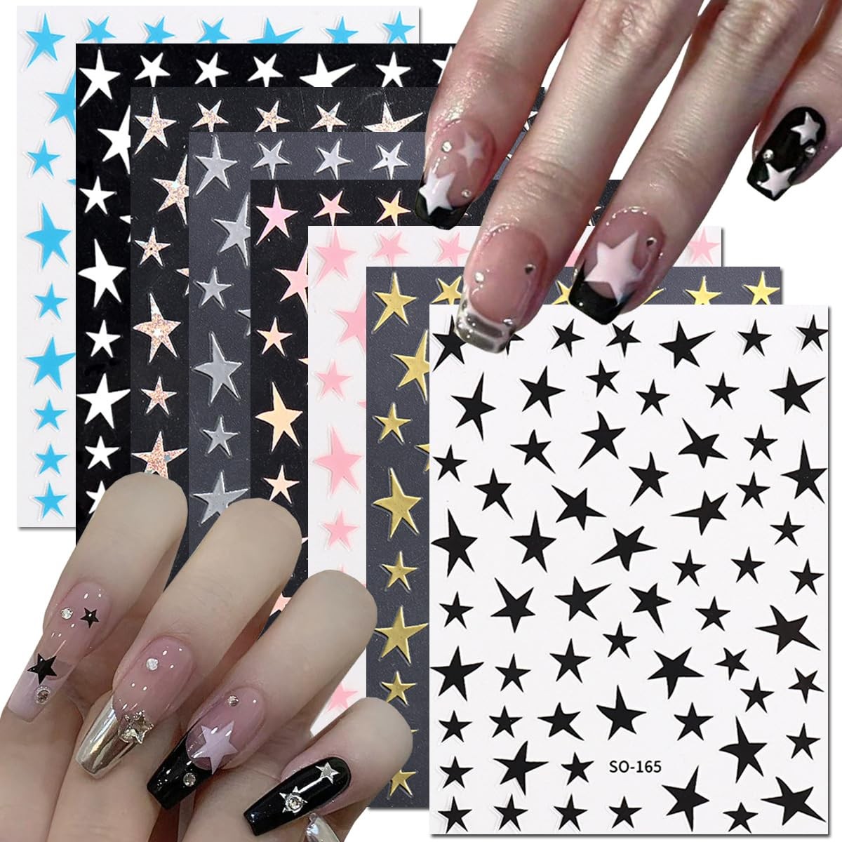 8PCS Star Nail Stickers 3D Shiny Glitters Starlight Self-Adhesive Nail Decals…