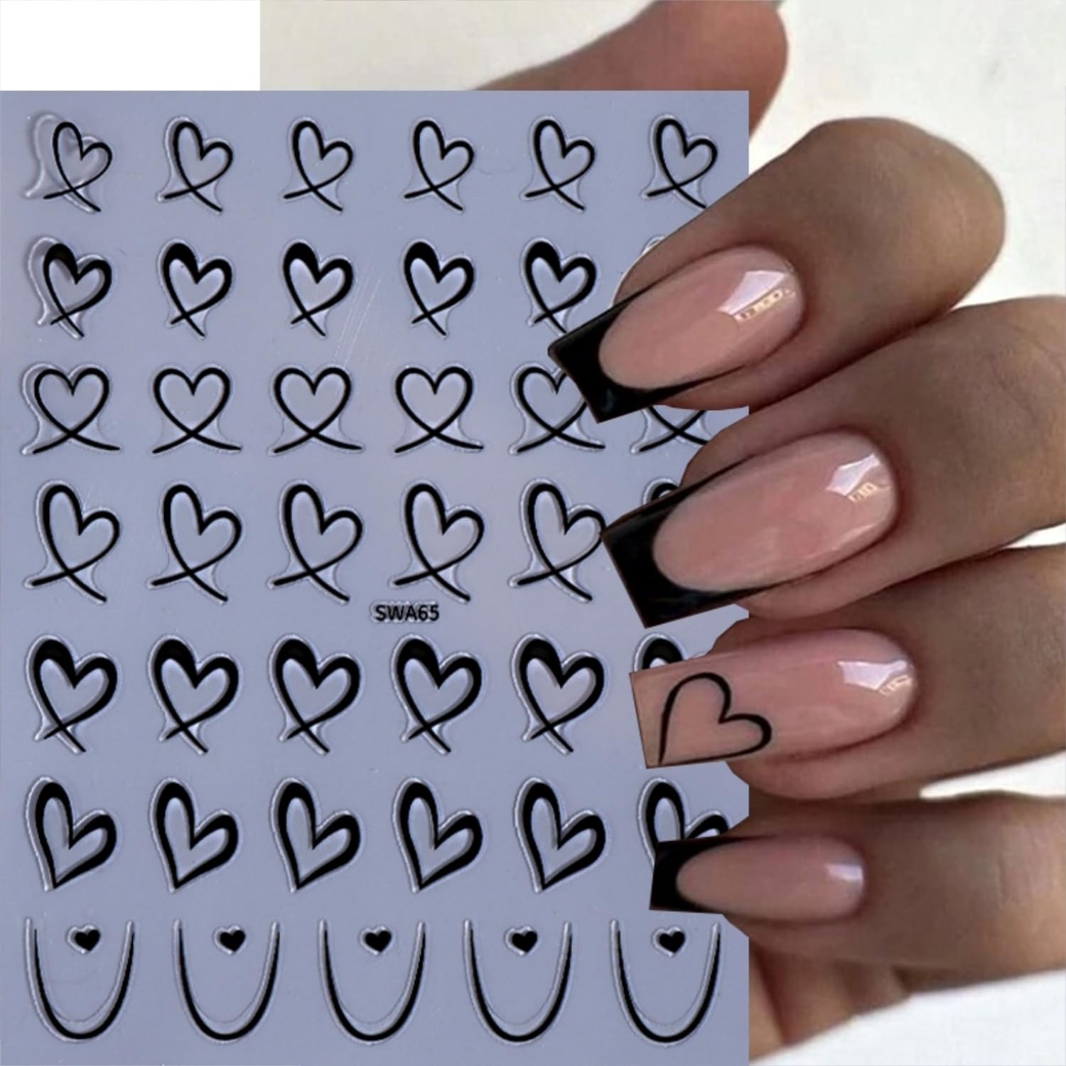 8 Sheets Heart Nail Art Stickers 3D Self Adhesive Gold Pink Decals