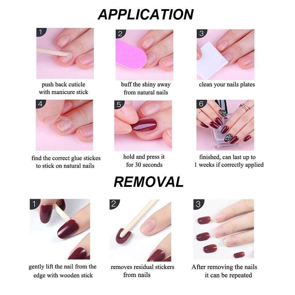 Press on Nails Long Fake Nails French Tips False Nails with Designs 24 pcs St…