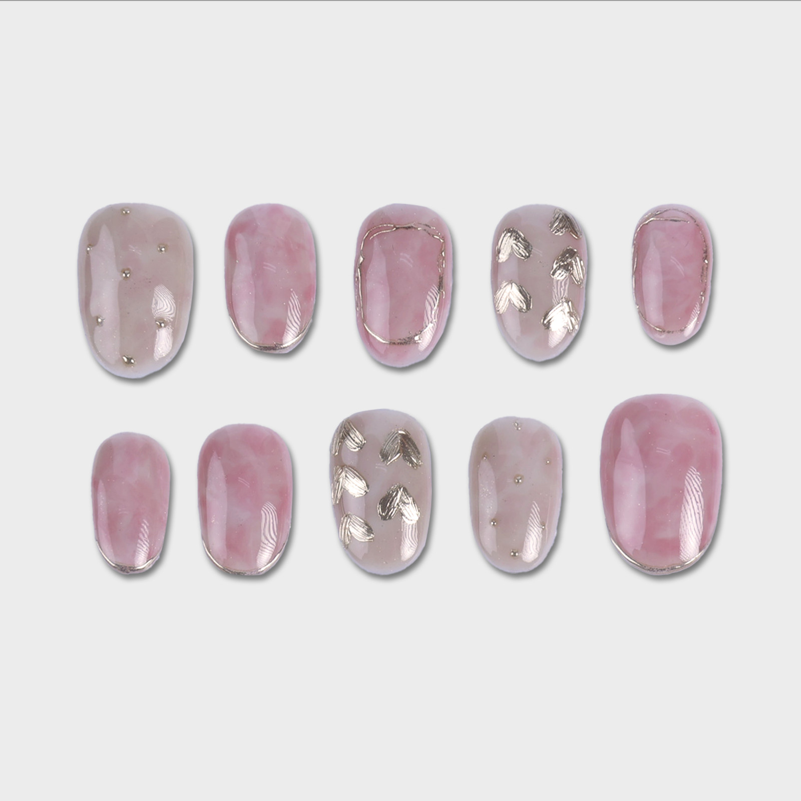 SIYOU Rose Quartz Short Oval Pink 3D Shimmer Press-On Nails 10pc