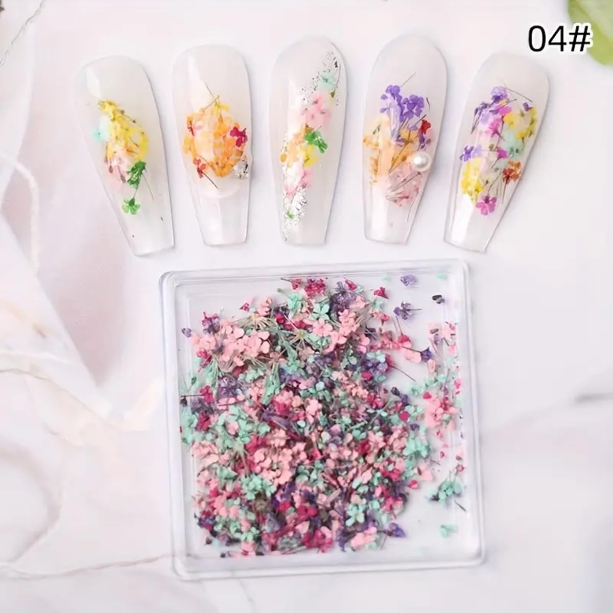 3D Dried Flowers for Nails, Spring Flower Nail Art Stickers 1Box Style-04