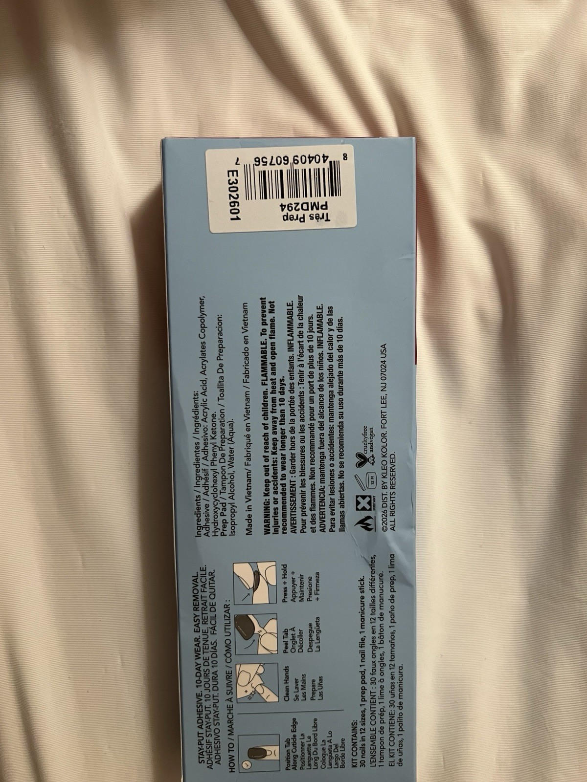 NEW Kleo Kolor Press-On Gel Nails French Tip Tres Prep-Med. Almond PMD294