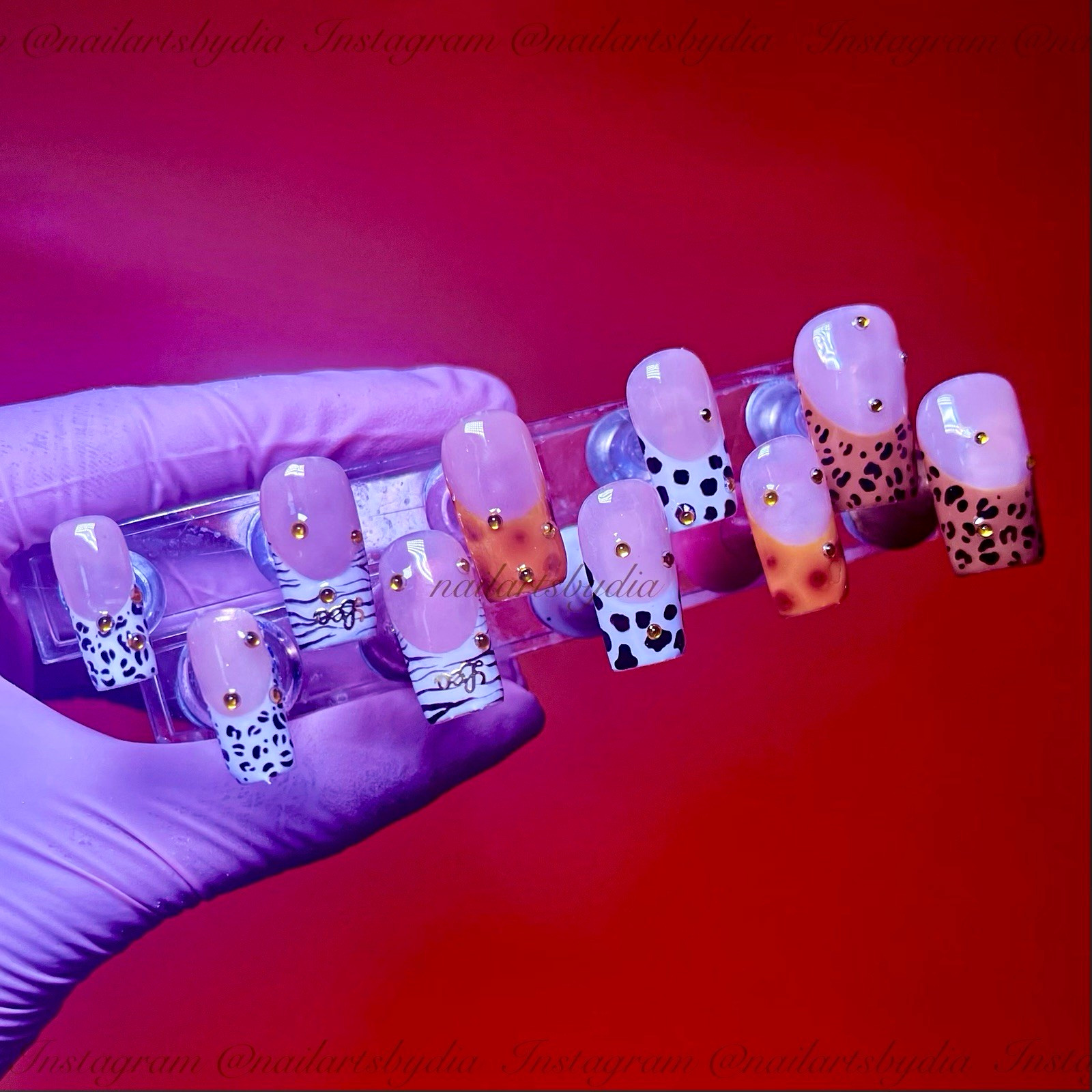 Authentic Nail Arts by Dia Square Press-On Nails Nude Animal Print Shiny