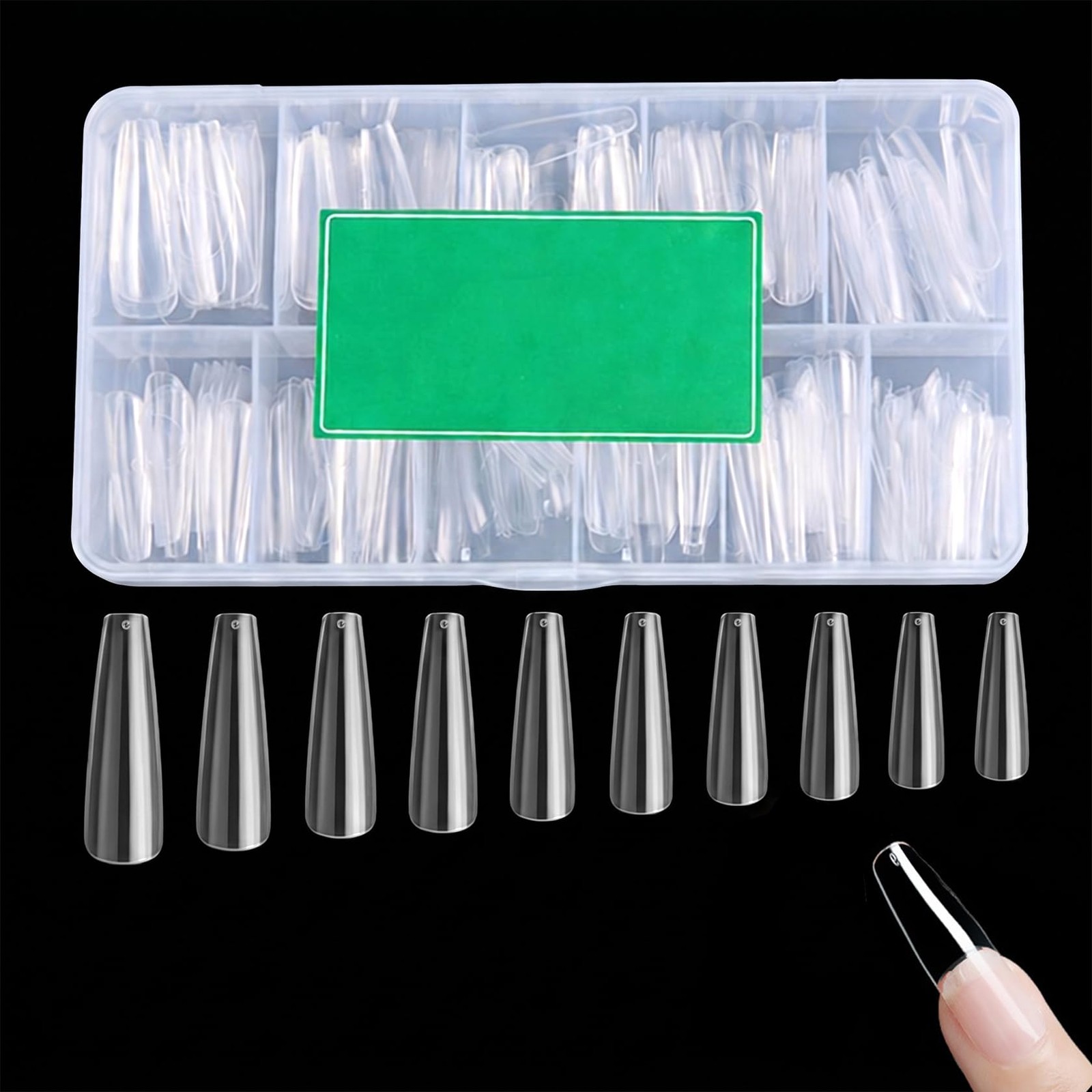 360Pcs Clear Long Coffin Nail Tips Full Set,Fake Nails Soft Gel Full&Half Cov…