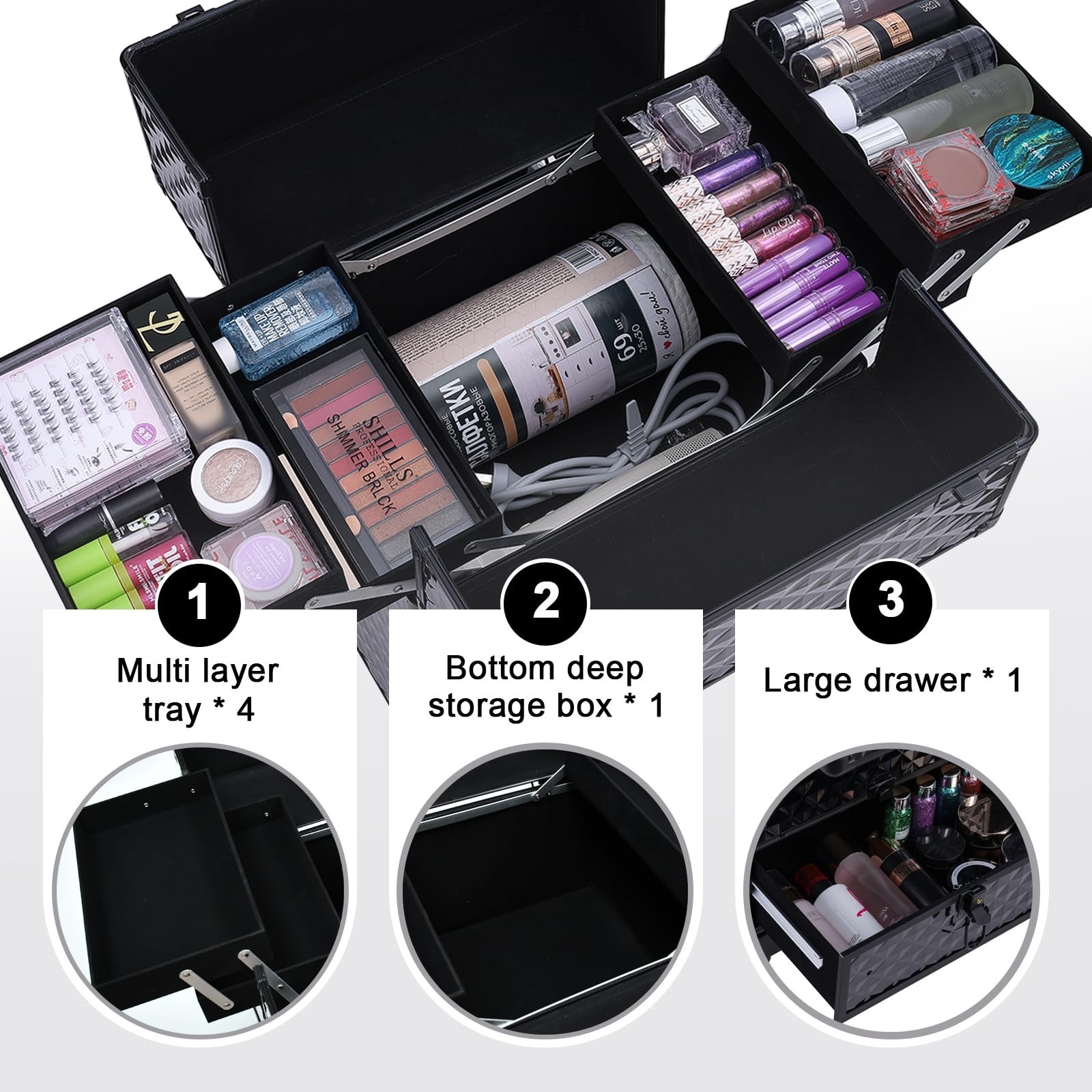 TOPACK Rolling Makeup Train Case,360°Rotaing Wheel Aluminum Cosmetic Case w
