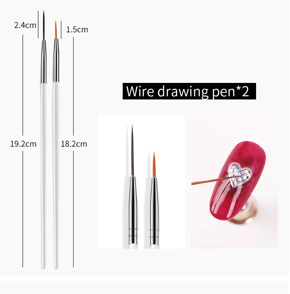 15Pcs Fine Detail Paint Brush Set Acrylic UV Gel Drawing Dotting Manicure Nail A