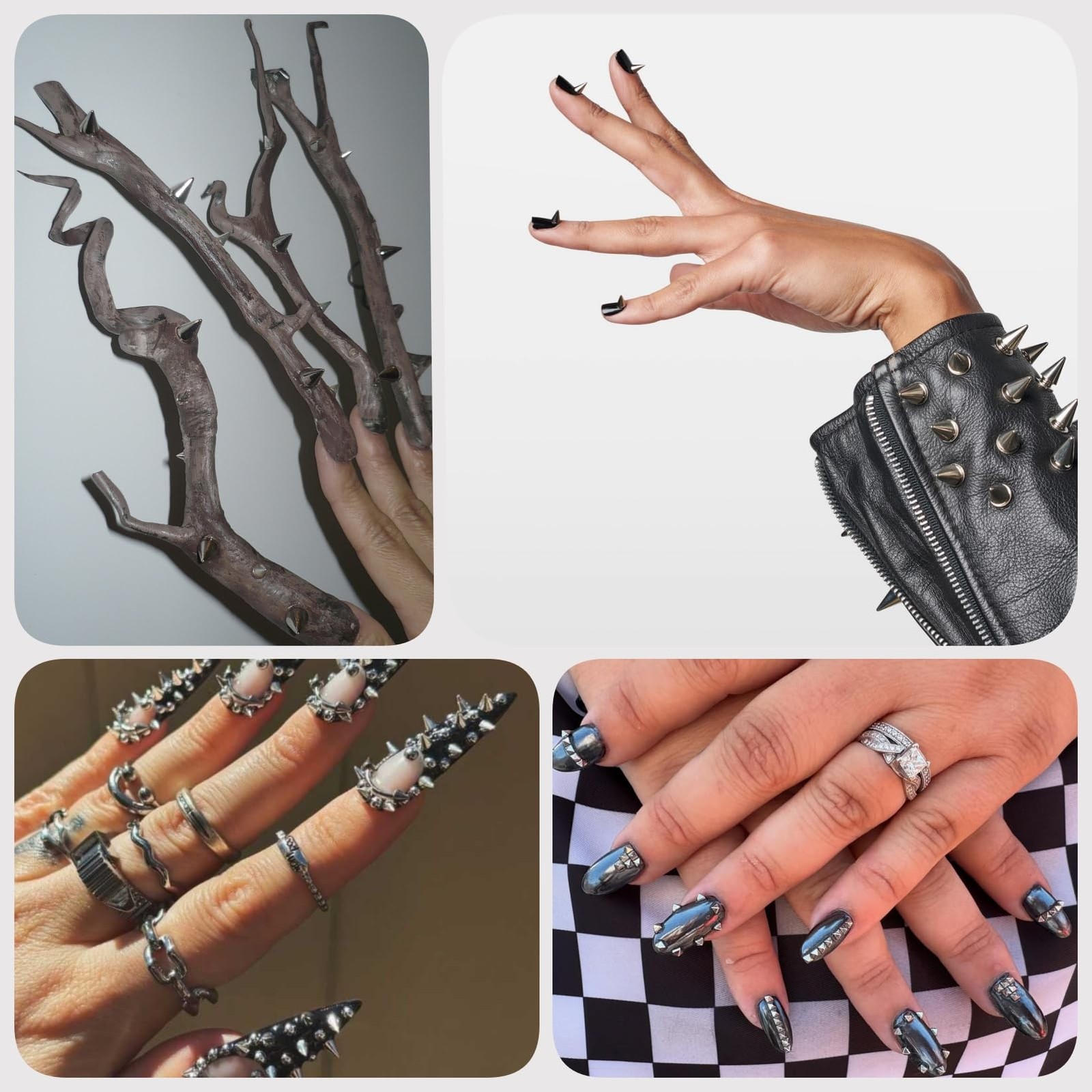 2 Box Goth Nail Charms Punk Metal Nails Studs Square Cone Spike Gold White Go…