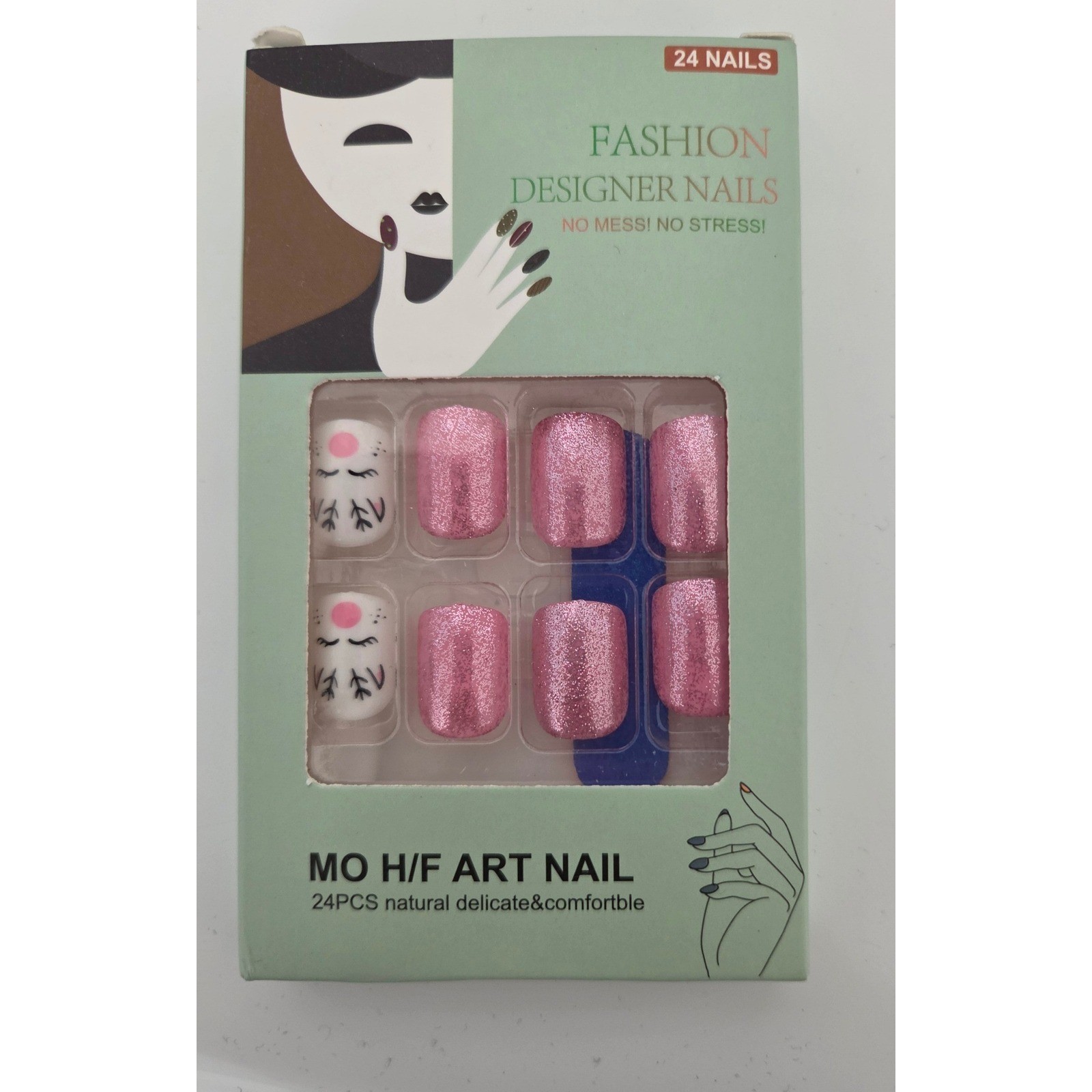 Lot of 3 Press On Nails Sets Reusable 24pc Pink Silver Gold Glitter Reindeer DIY